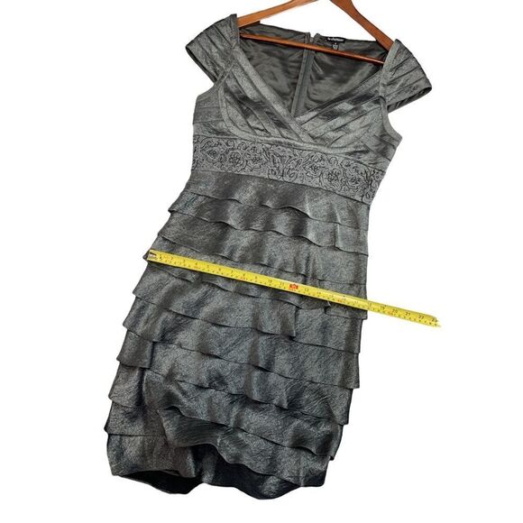 𝅺LE Chateau Metallic Grey Ruffled Formal Dress - Picture 7 of 10